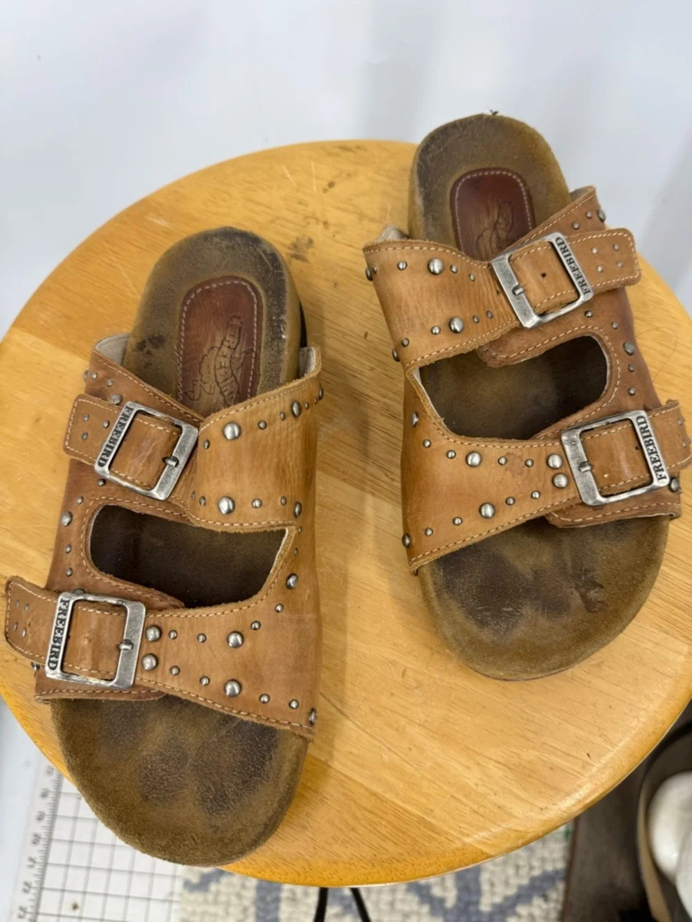 Freebird Asher distressed leather with signature studded hardware sandal 8